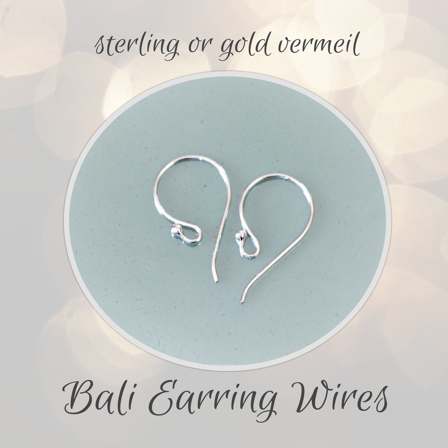 Bali Ball Ear Wires Sterling Silver or Gold Vermeil, 19.5mm x 11.5mm, 21 gauge - sold by the pair