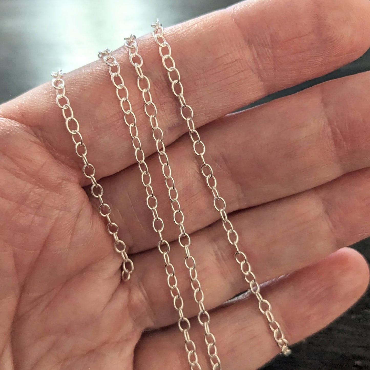 Sterling Silver Oval Cable Chain (3mm x 2.5mm links), 26 gauge -  sold by the inch