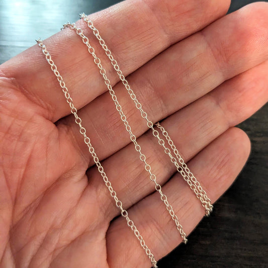 21 inch remnant Sterling Silver Oval Cable Chain (2mm x 1.5mm links), 28 gauge