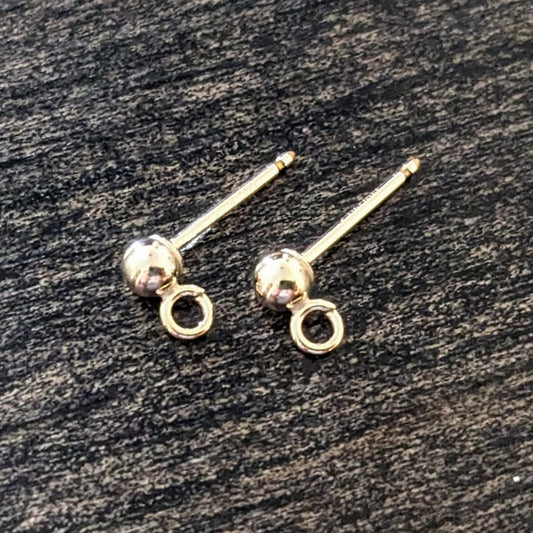 3mm Ball Post Earrings, backings included, open loop - sold by the pair