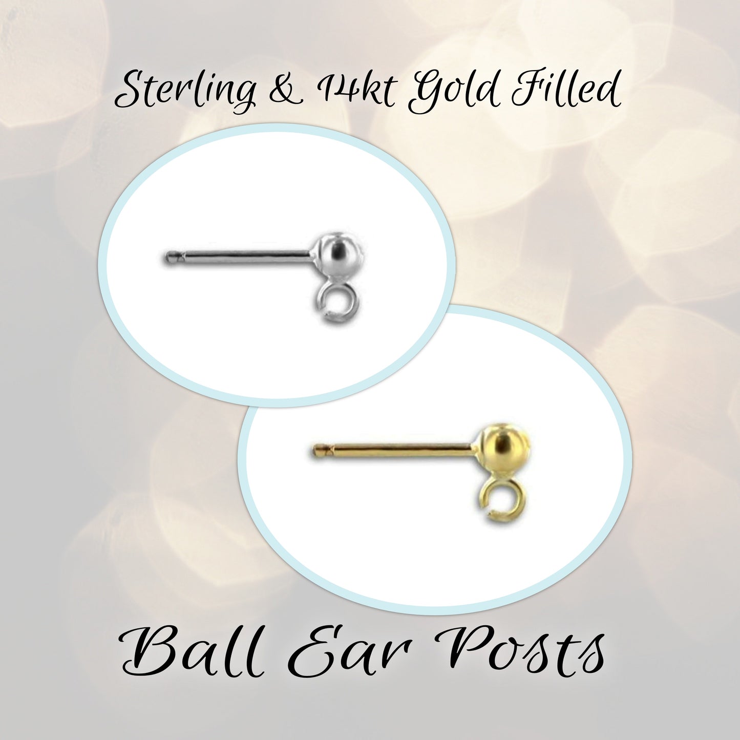 3mm Ball Post Earrings, backings included, open loop - sold by the pair