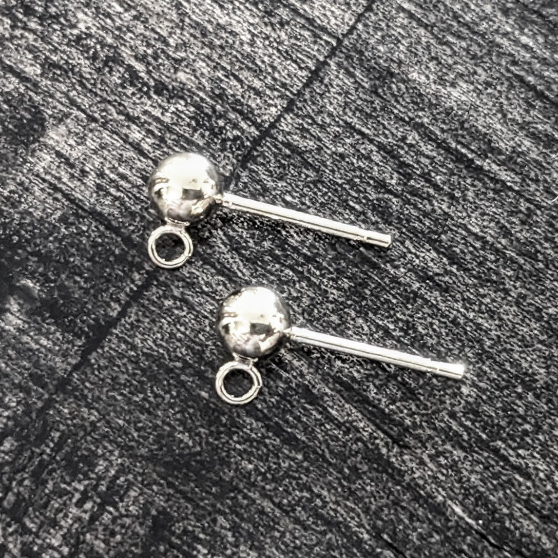 4mm Ball Post Earrings, backings included, open loop - sold by the pair