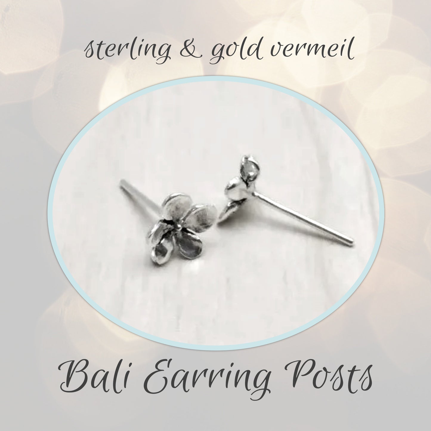 Bali 5-Petal Flower Earring Posts, 7mm flowers, backings included - sold by the pair