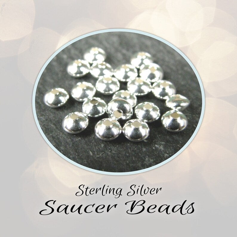 10 pieces, Shiny Sterling Silver Saucer Beads, 3mm or 5mm diameters, 2-3mm thick, 0.9mm hole - sold in sets of 10