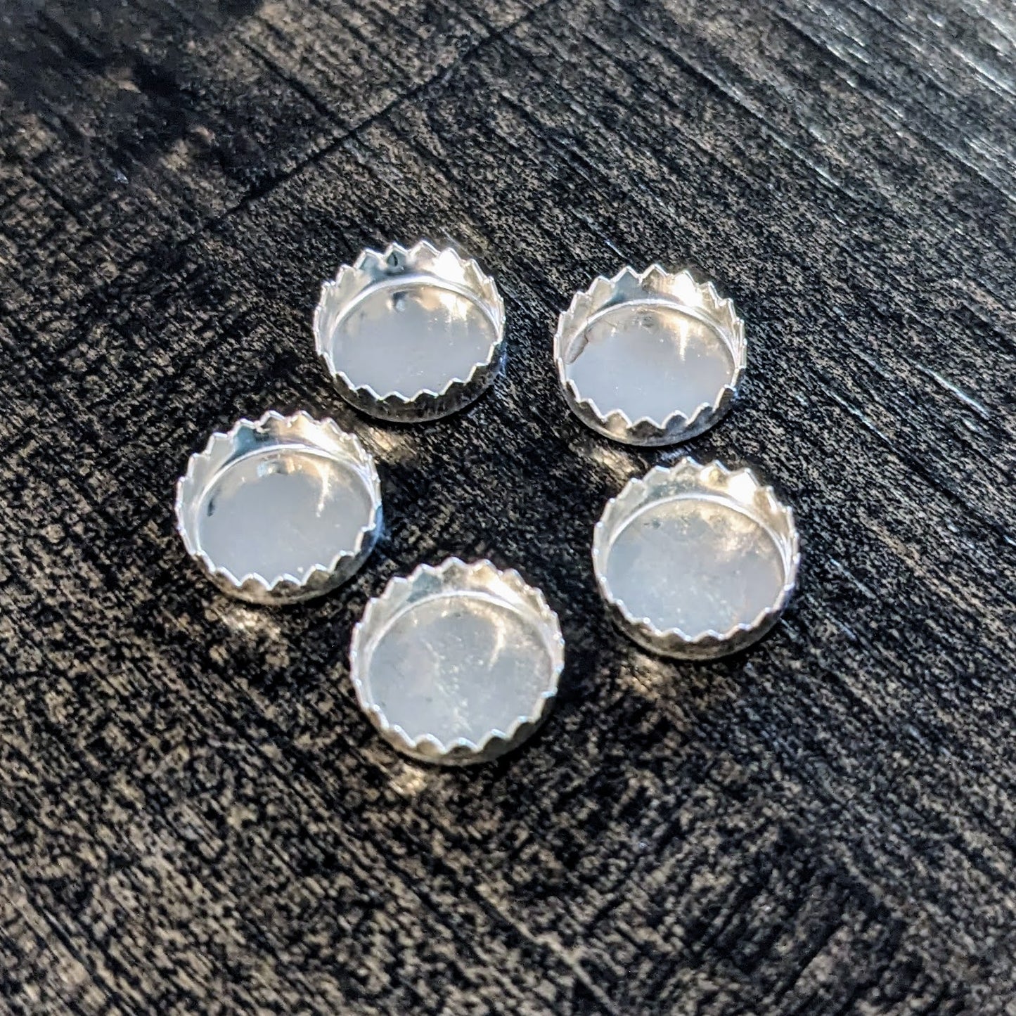 ROUND SERRATED Bezel Cups in Sterling Silver, cabochon settings - sold individually