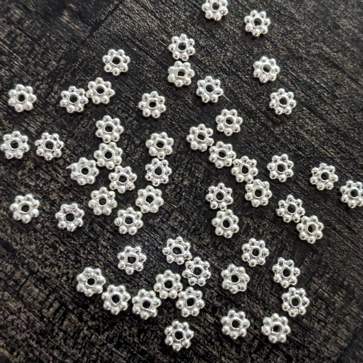 Bali-style Daisy Spacer Beads, 4mm diameter - sold in sets of 10