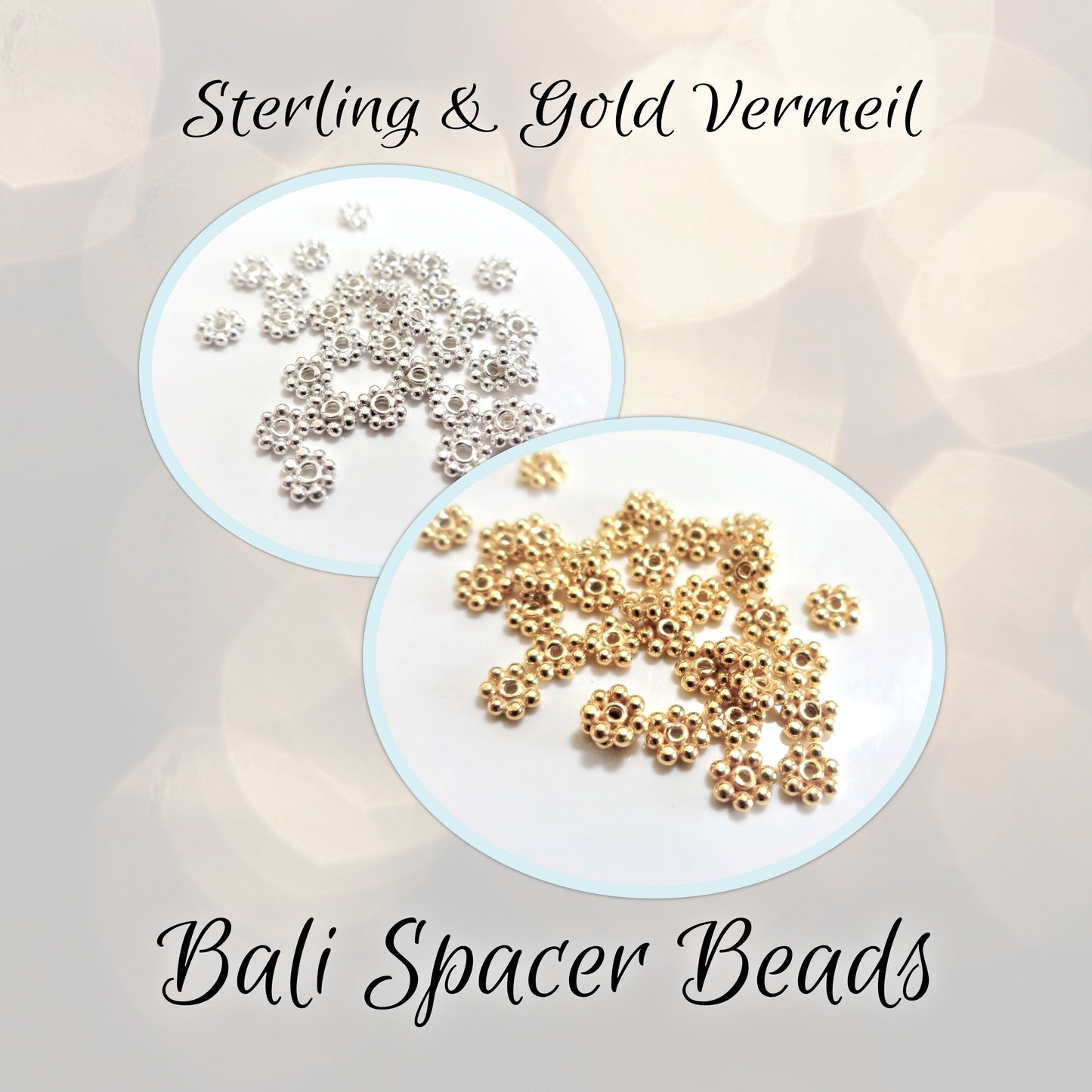 Bali Daisy Spacer Beads, 4mm diameter - sold in sets of 10