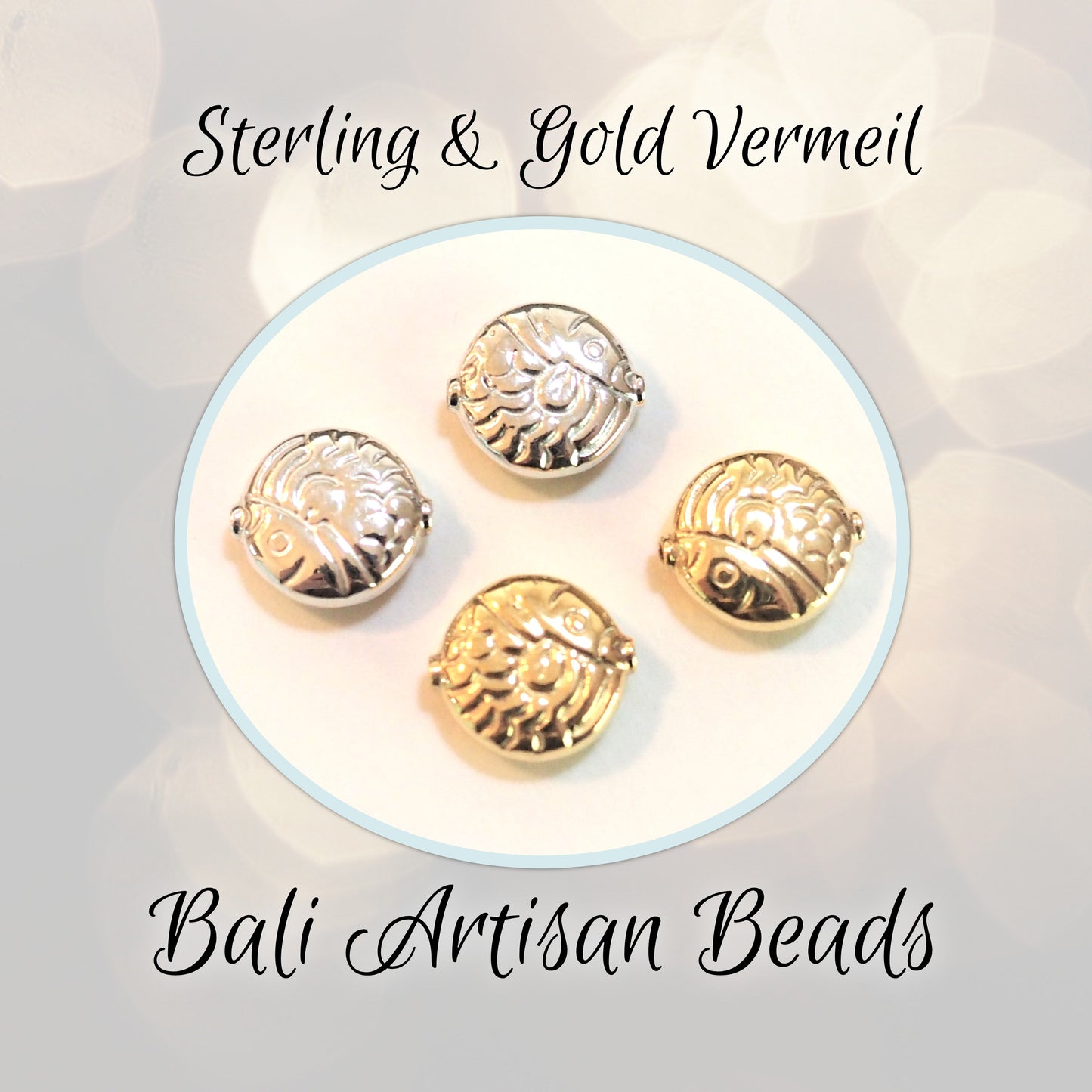 Bali Embossed Fish Beads in Sterling or Gold Vermeil, 12mm x 4.5mm (1mm hole) - sold individually