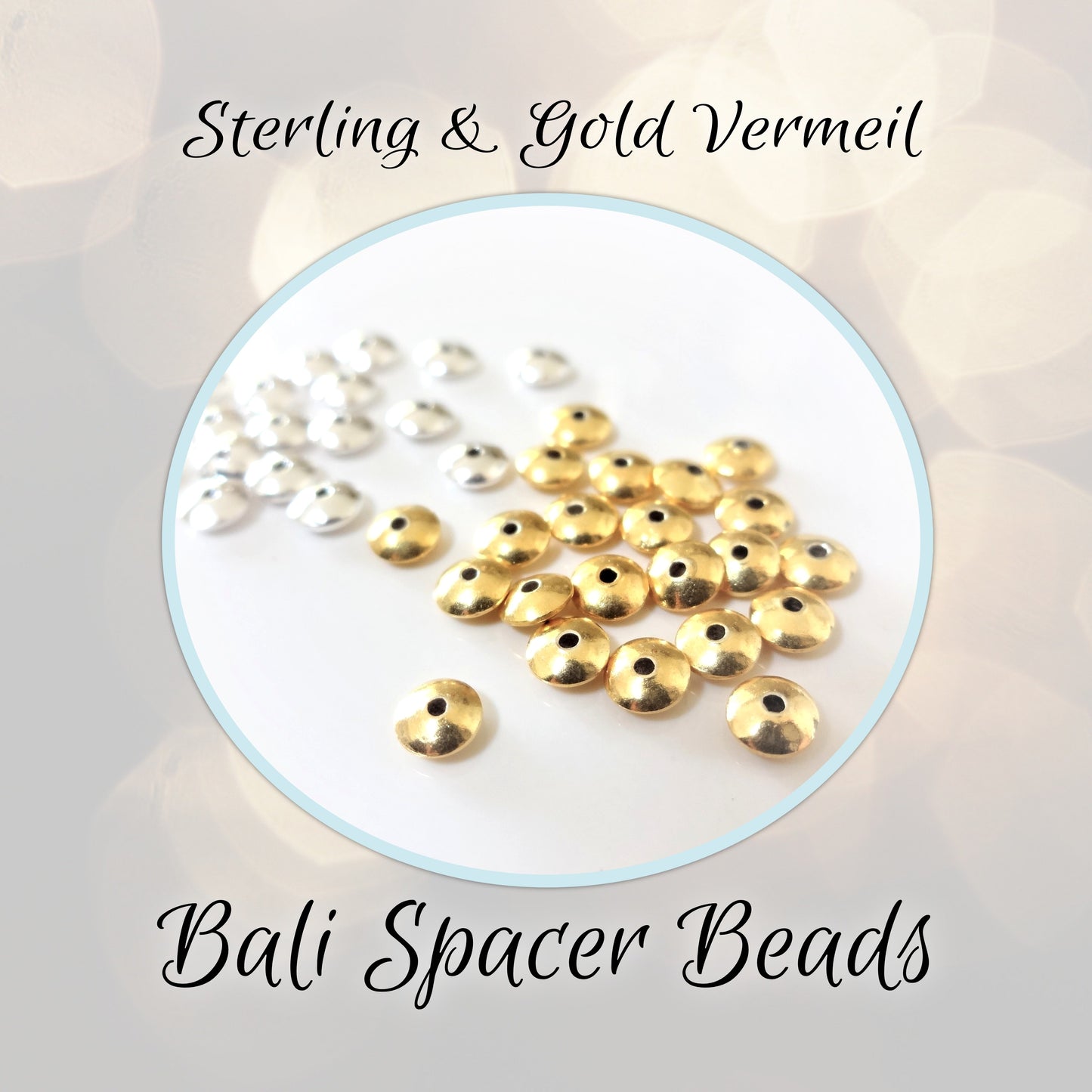 Bali Saucer Spacer Beads, 3.7mm diameter, 1.5mm thick, 0.8mm hole - sold in sets of 10