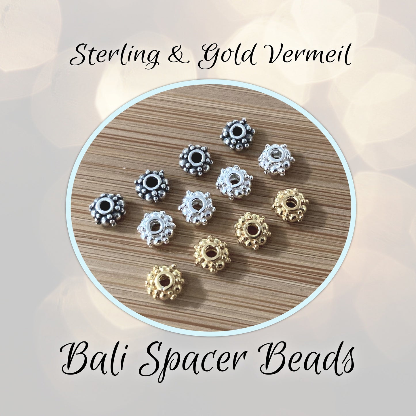 Bali Rondelle Spacer Beads, 3mm x 5mm (1.5mm hole) - sold by the pair