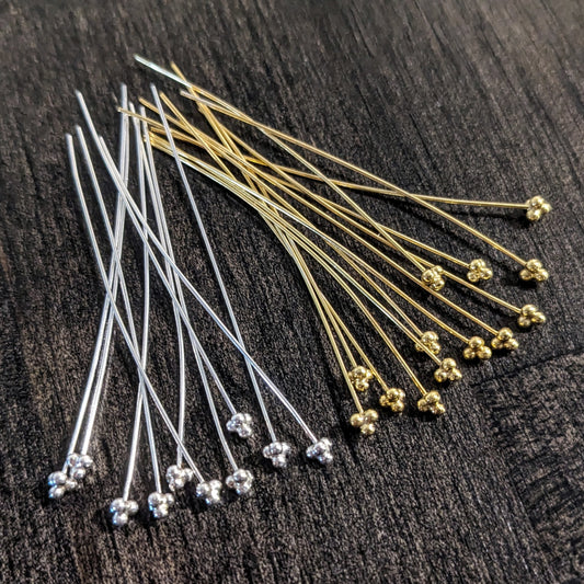 Bali 4-ball Headpins, 24 gauge, 50mm long, 2.5mm head - sold by the pair