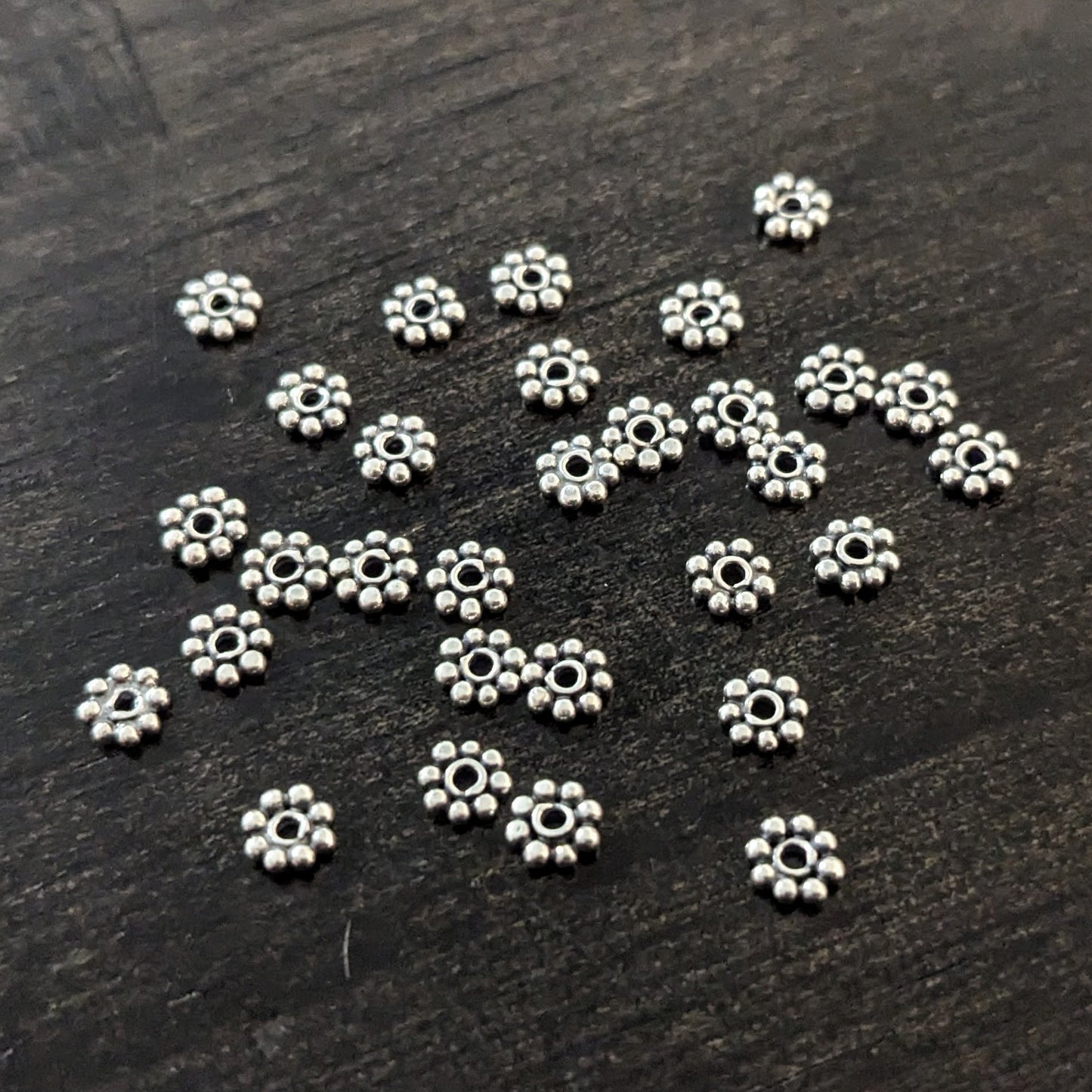 Bali Daisy Spacer Beads, 4mm diameter - sold in sets of 10