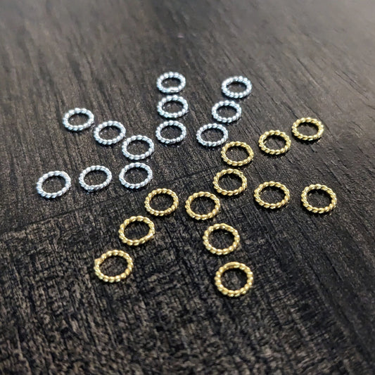 Bali Twisted Round Closed Jump Rings or Links, 5mm, 6mm or 8mm diameter - sold in sets of 10