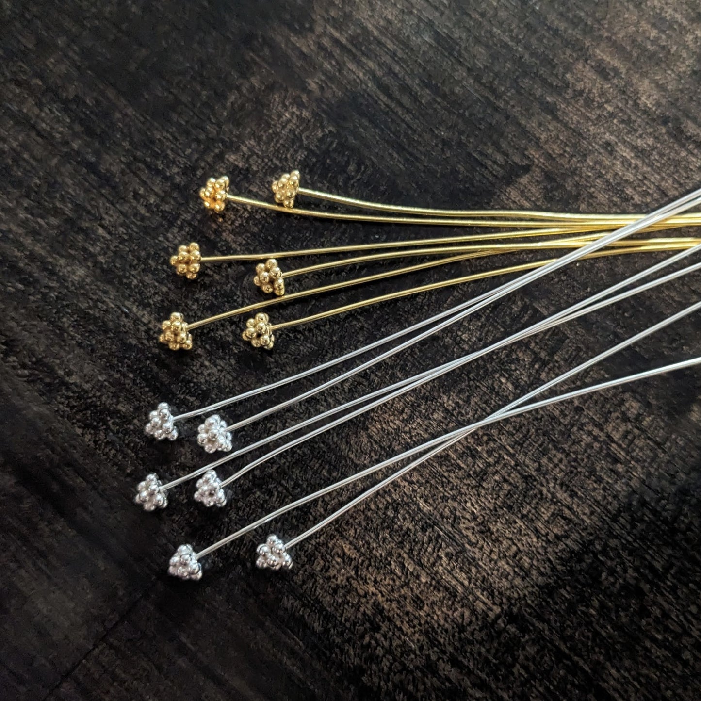 Bali Cluster Headpins, Sterling or Gold Vermeil, 22 gauge, 75mm long, 4mm head - sold by the pair