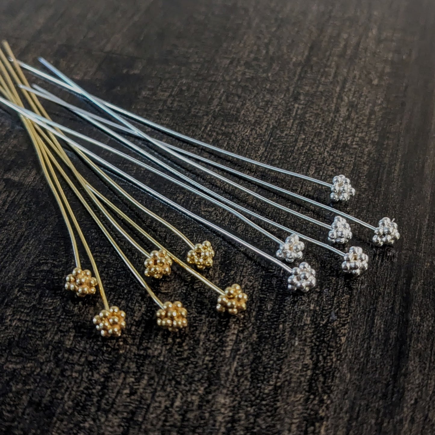 Bali Cluster Headpins, Sterling or Gold Vermeil, 22 gauge, 75mm long, 4mm head - sold by the pair