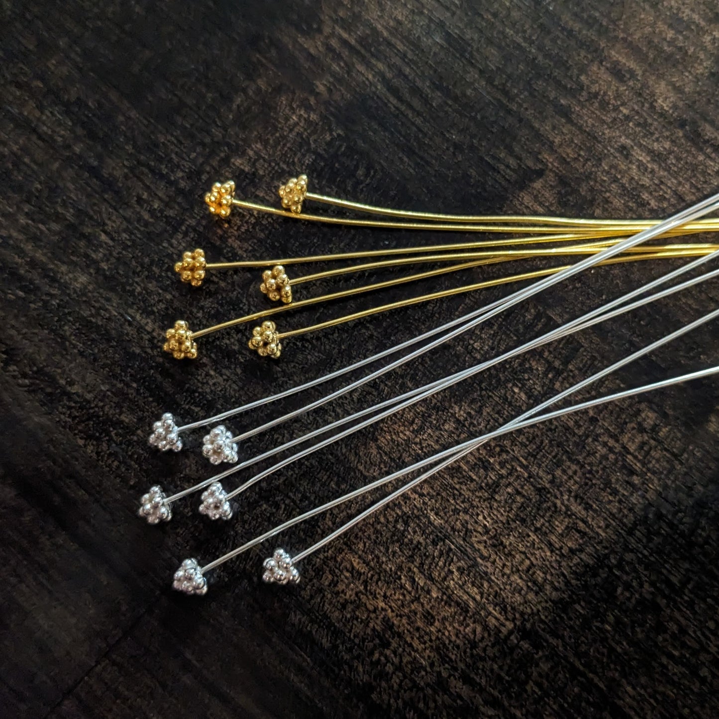 Bali Cluster Headpins, Sterling or Gold Vermeil, 22 gauge, 75mm long, 4mm head - sold by the pair