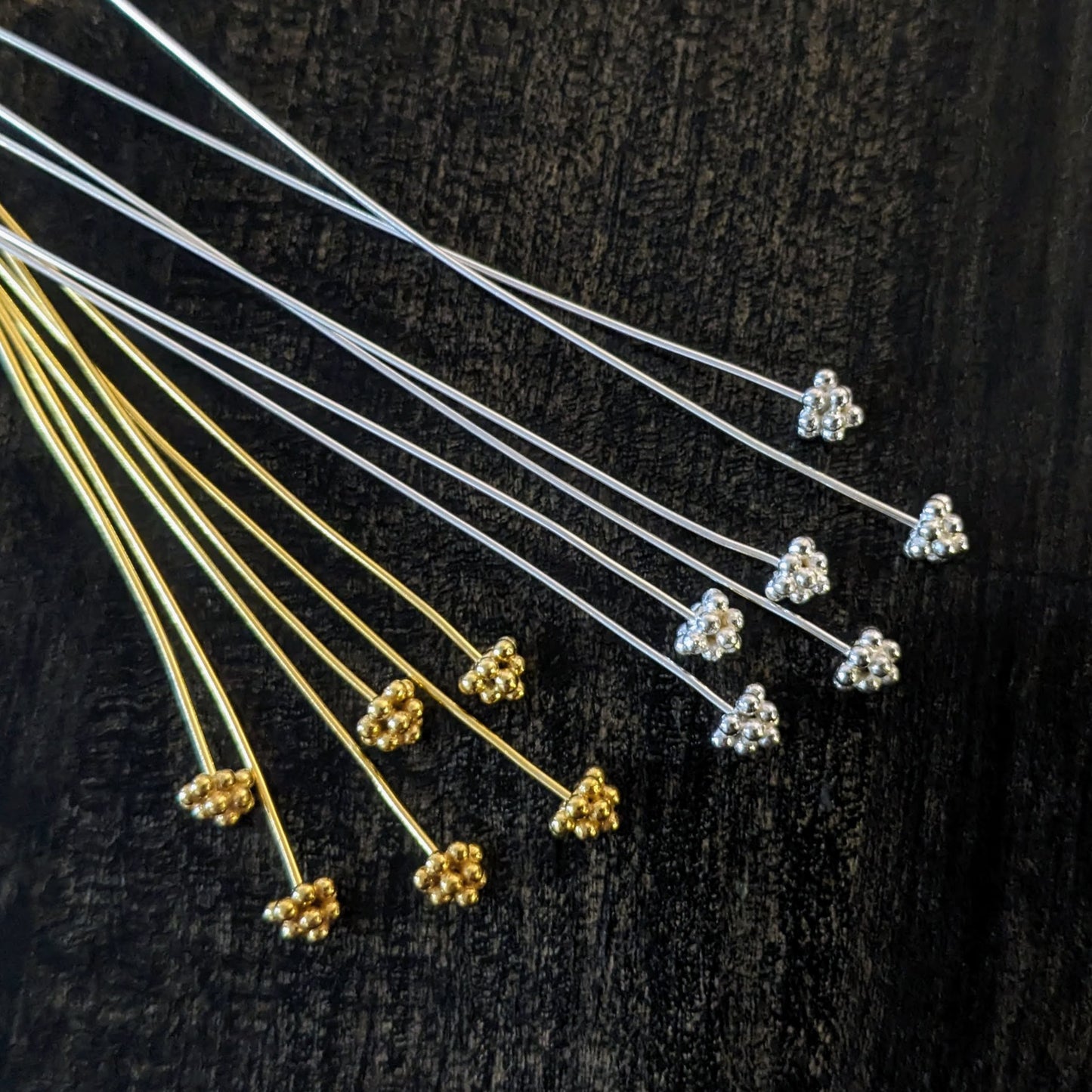 Bali Cluster Headpins, Sterling or Gold Vermeil, 22 gauge, 75mm long, 4mm head - sold by the pair