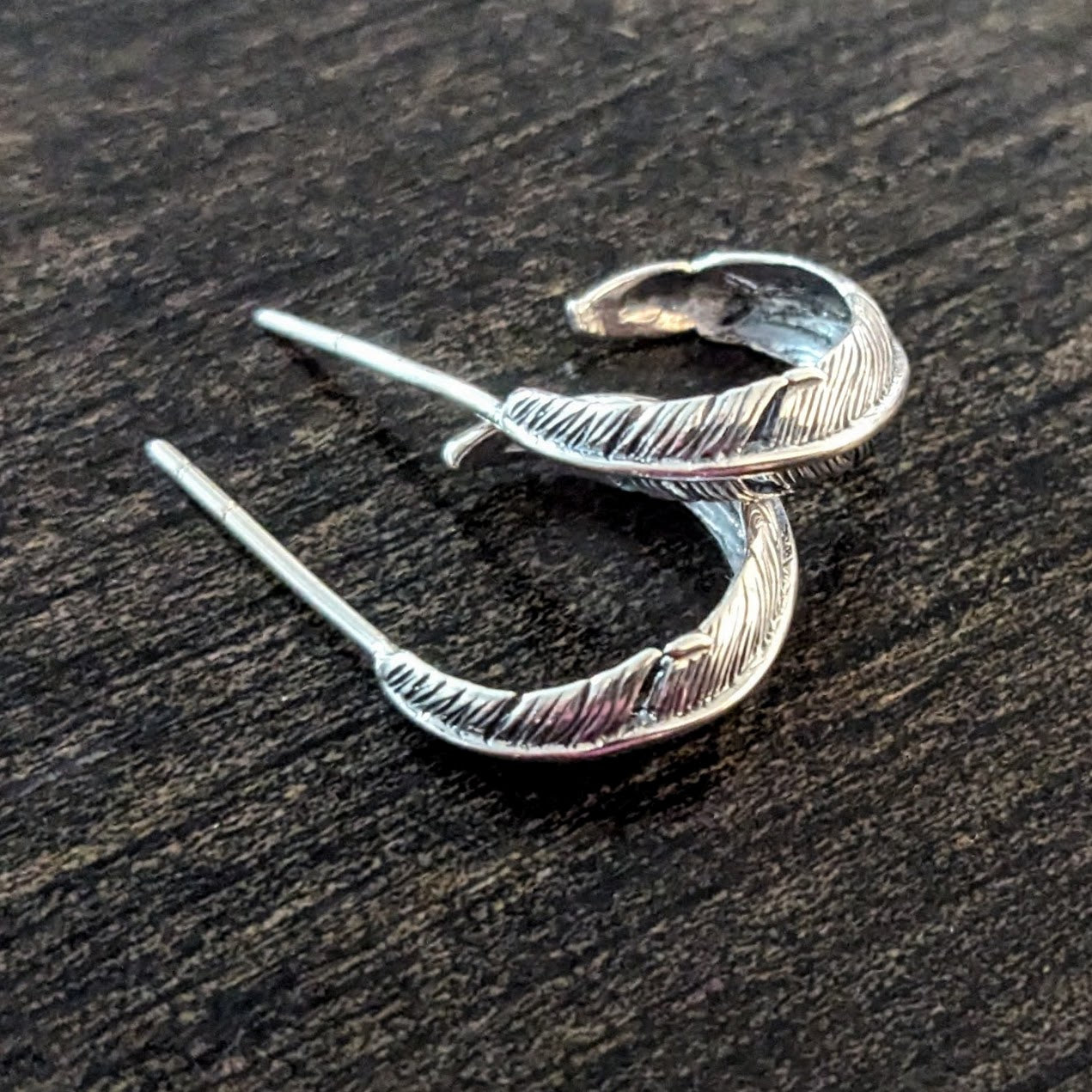 NEW! Bali Feather Hoop Post Earrings, 9x14mm (backings included) - sold by the pair