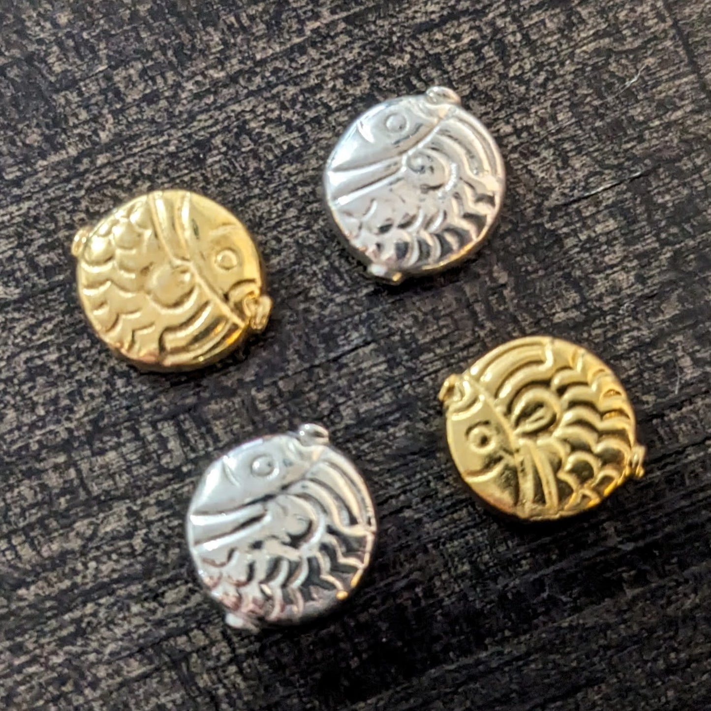 Bali Embossed Fish Beads in Sterling or Gold Vermeil, 12mm x 4.5mm (1mm hole) - sold individually