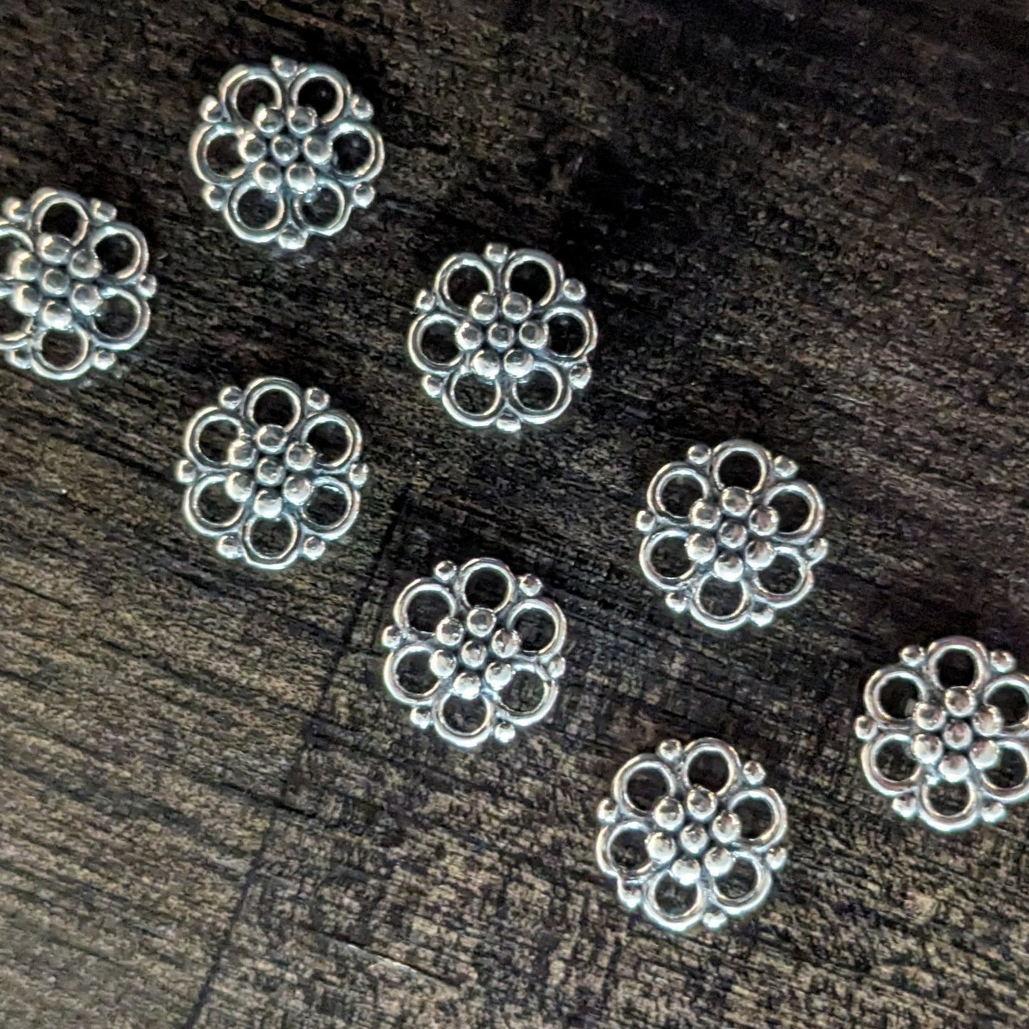 Bali Flower Links, 9mm wide, double-sided - sold by the pair