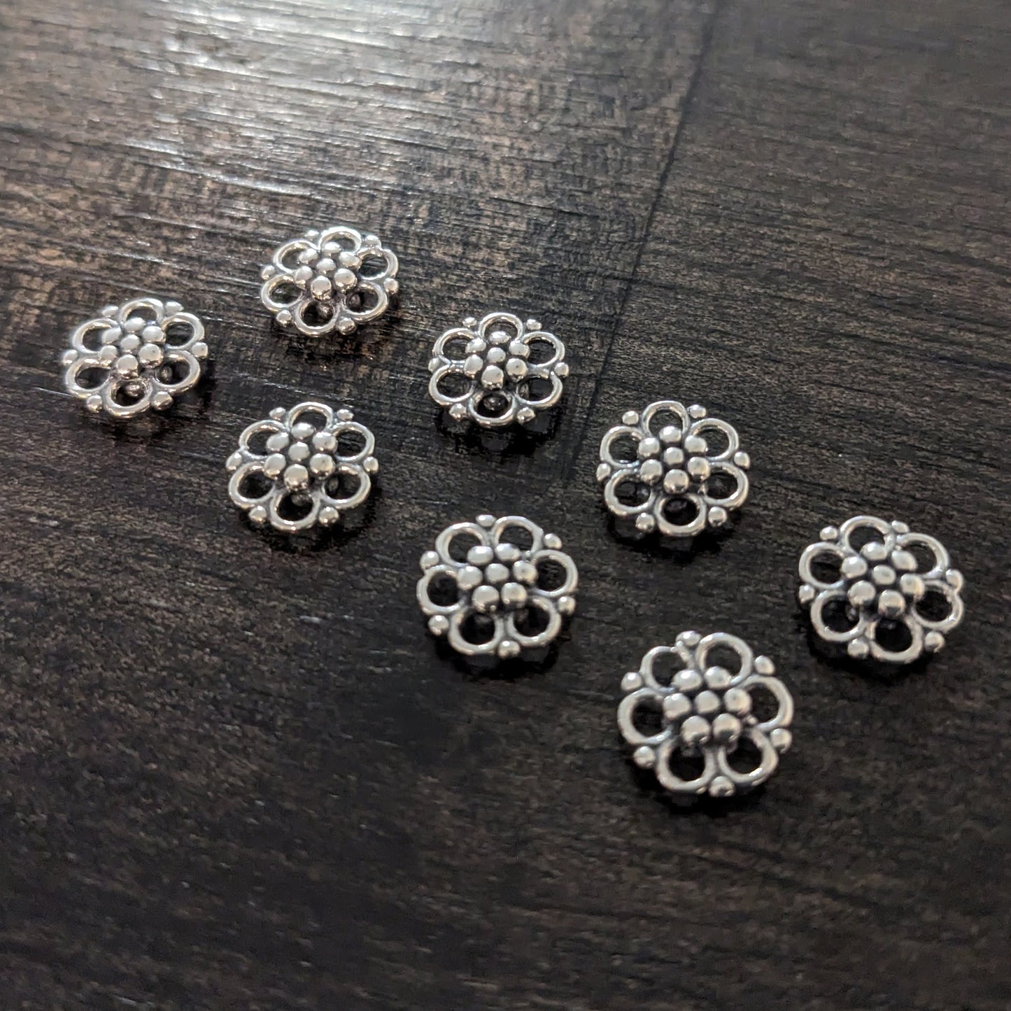 Bali Flower Links, 9mm wide, double-sided - sold by the pair