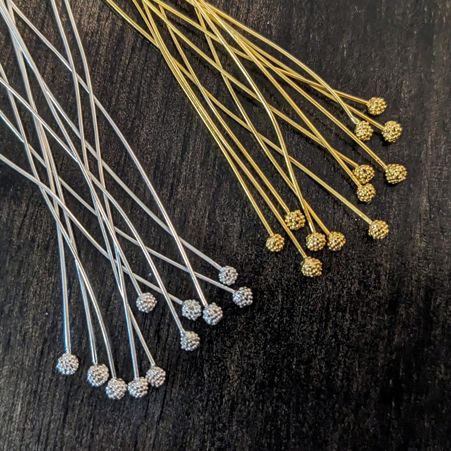 Bali Granulated Ball Headpins, 24 gauge, 50mm long, 3mm head - sold by the pair