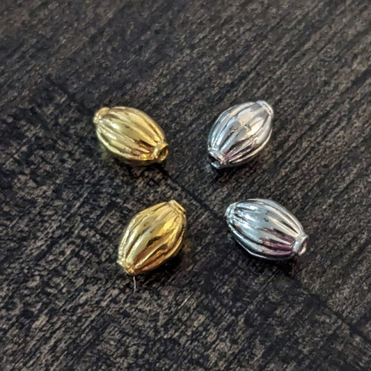 NEW! Bali Ridged Oval Melon Beads in Sterling or Gold Vermeil, 8.3mm x 5.3mm (1mm hole) - sold individually