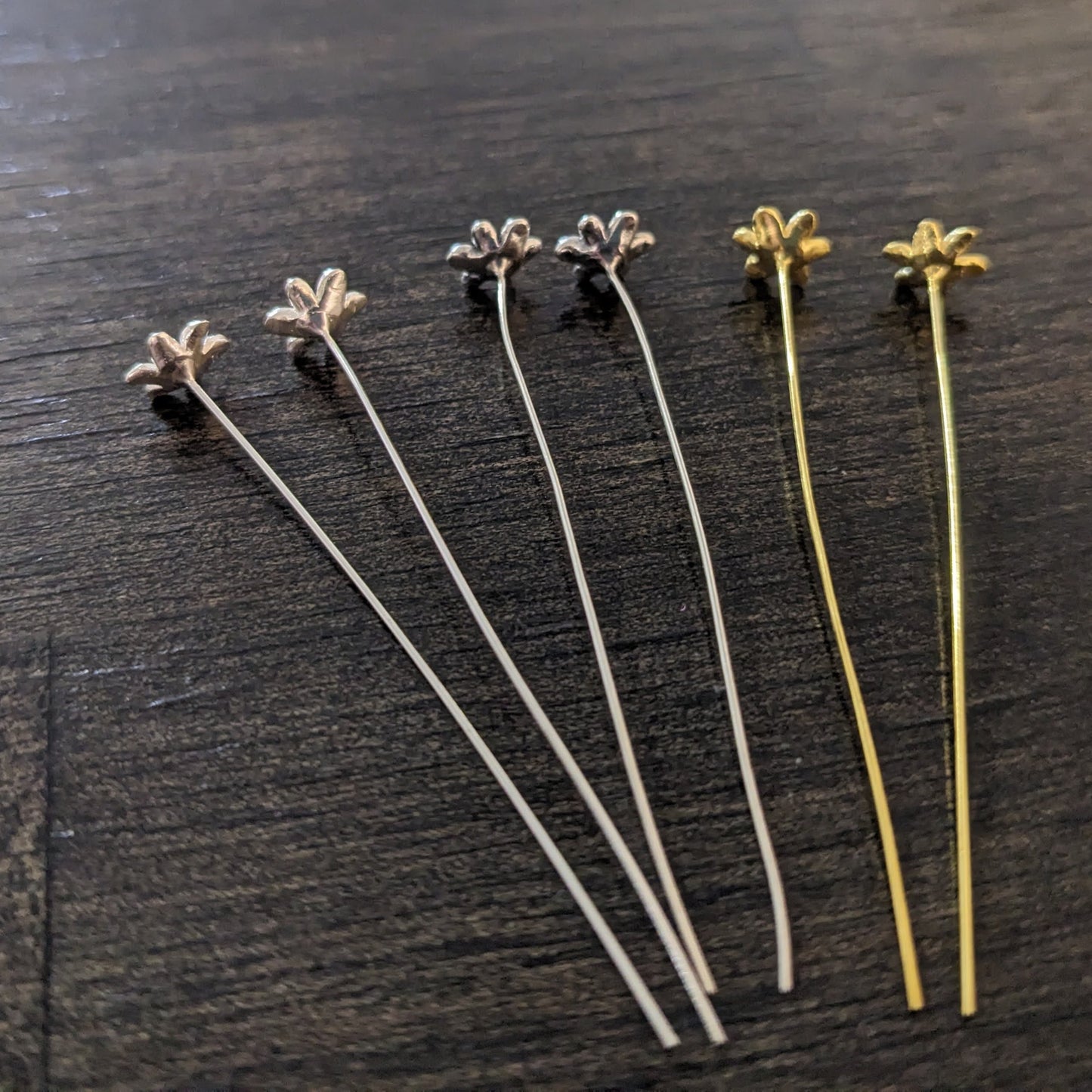 Bali Star Flower Headpins, 24 gauge, 50mm long, 7mm head - sold by the pair