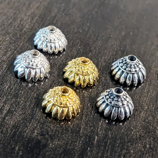 REDUCED/CLOSEOUT Bali Sunflower Bead Caps, 9.5mm x 5.5mm - sold by the pair