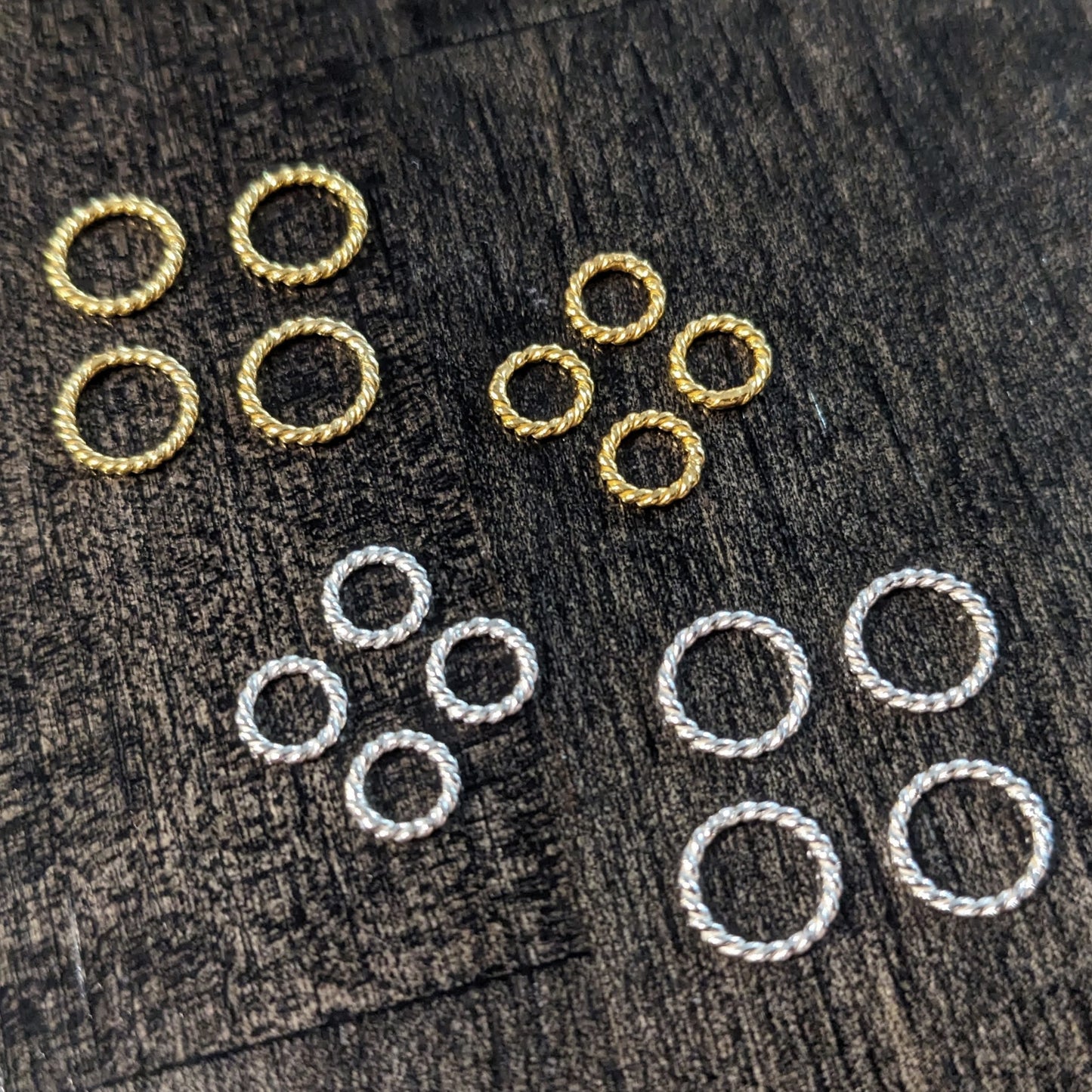 Bali Twisted Round Closed Jump Rings or Links, 5mm, 6mm or 8mm diameter - sold in sets of 10