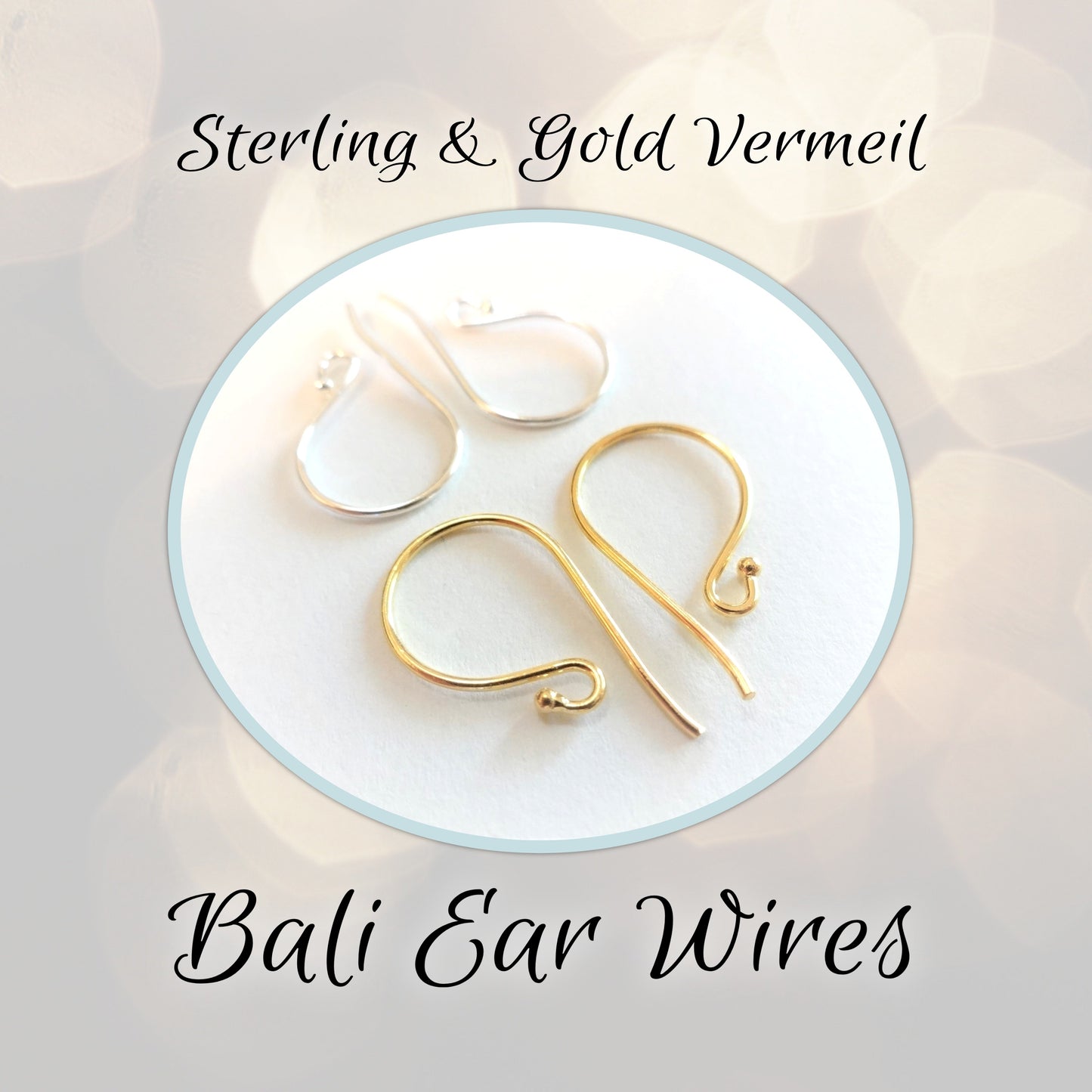 Bali Ball Ear Wires, 23mm x 12mm, 20 gauge - sold by the pair