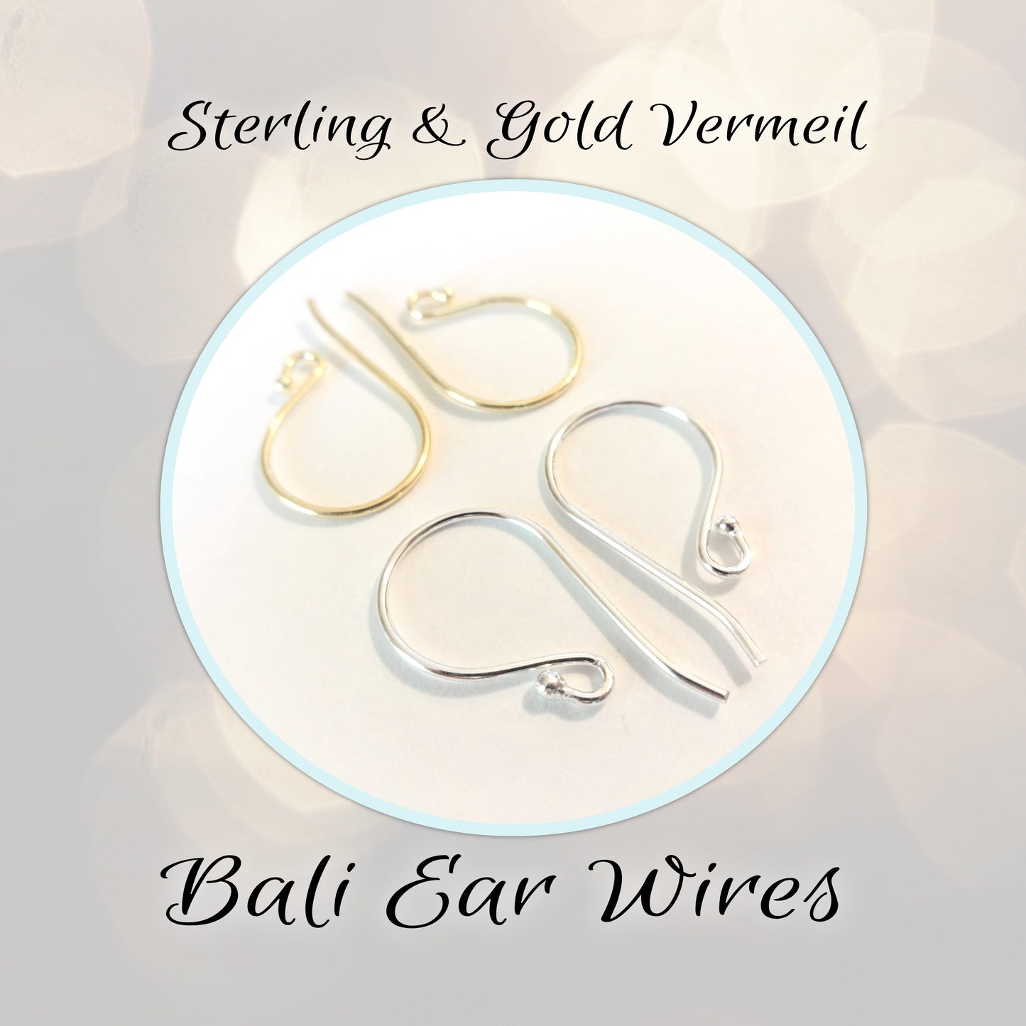 Bali Ball Ear Wires, 23mm x 12mm, 20 gauge - sold by the pair