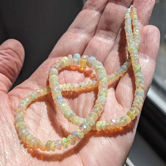 Vanilla Cream Ethiopian Opal Faceted Rondelle Beads