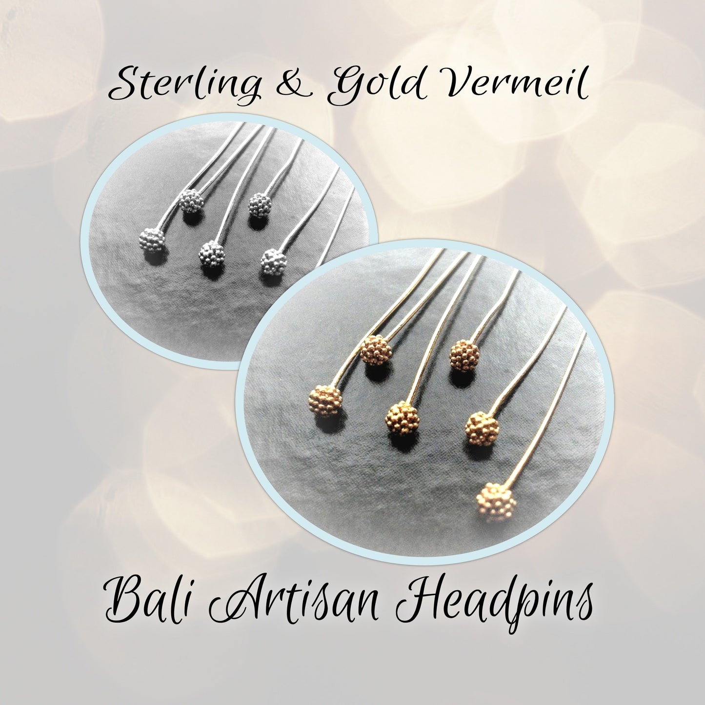 Bali Granulated Ball Headpins, 24 gauge, 50mm long, 3mm head - sold by the pair