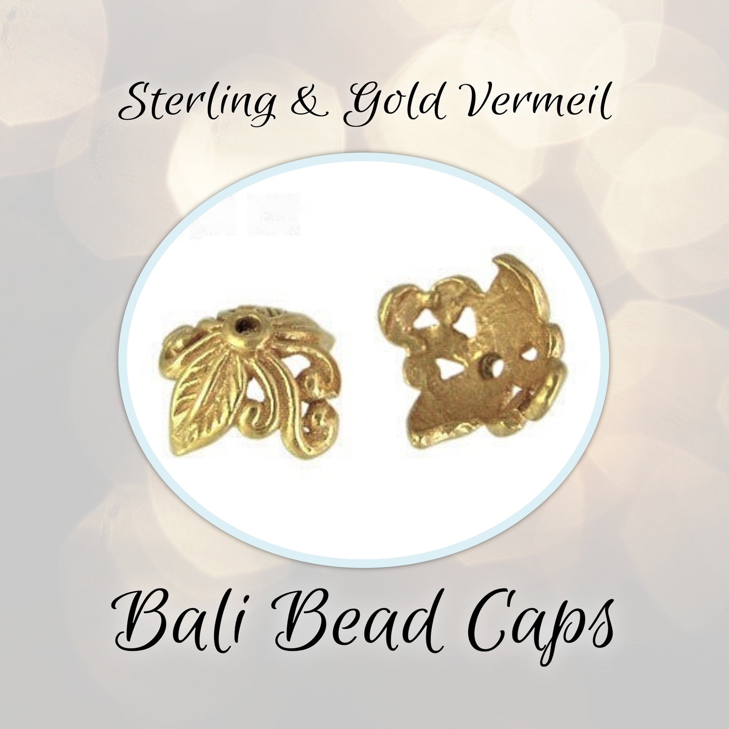 Bali Leaf & Vine Bead Caps Artisan-made supplies, 5mm x 9mm - sold by the pair