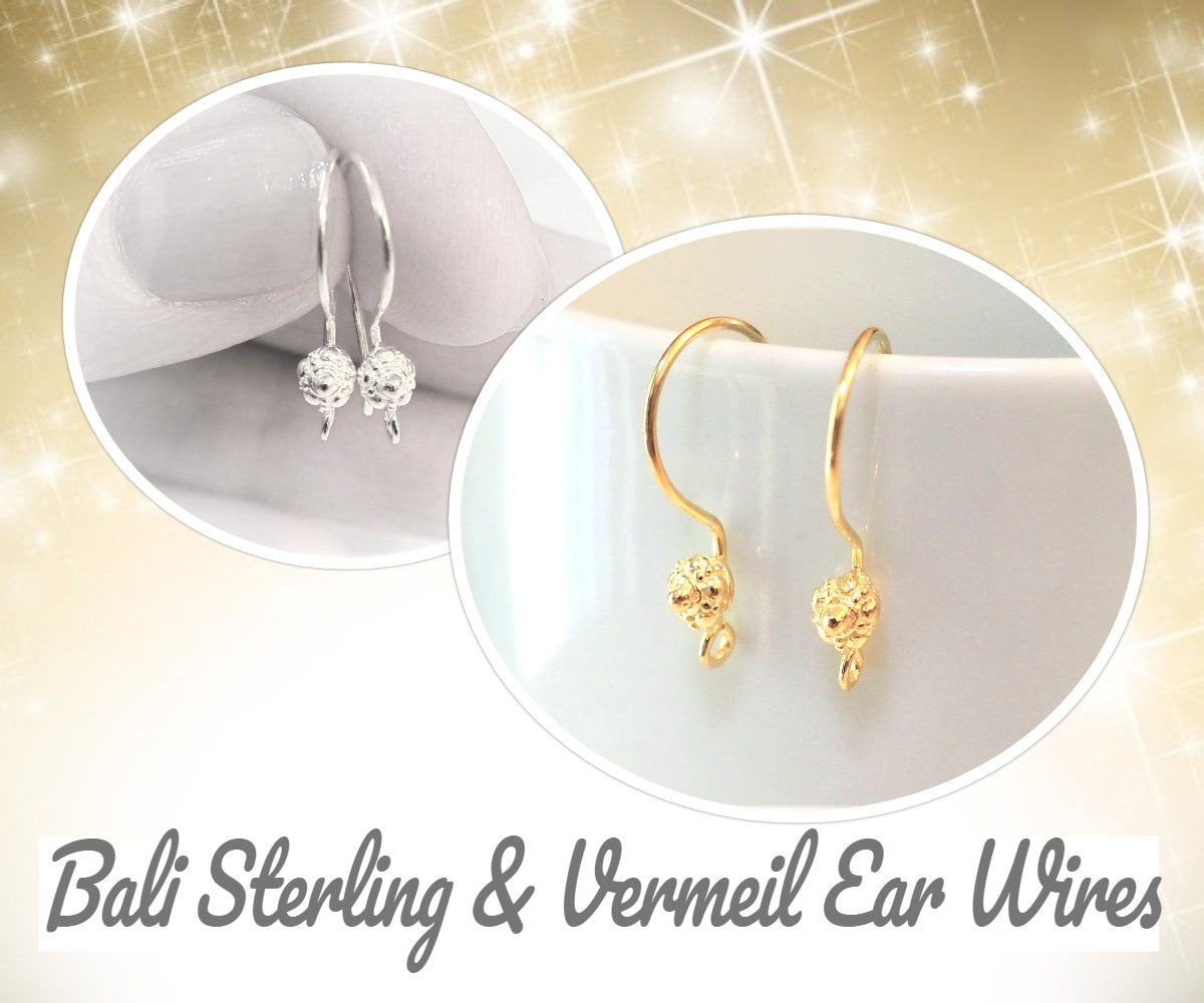 Bali Medallion Ear Wires Gold Vermeil or Sterling Silver, 21mm long, 20 gauge - sold by the pair