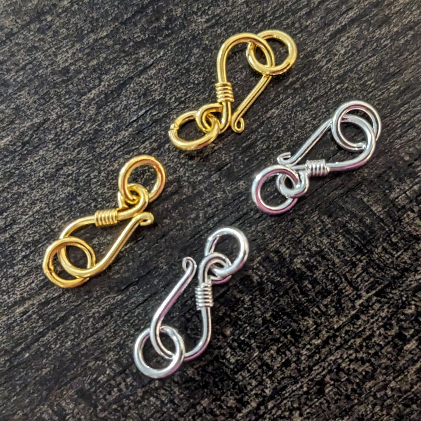 NEW! Bali Hook Clasp, 11mm long, Sterling Silver or 24kt Gold Vermeil - sold individually