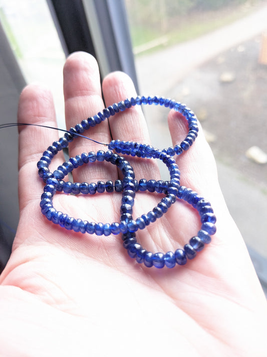 Royal Blue Sapphire Smooth Rondelles, stabilized, 3-5mm beads (graduated) - choose a size & strand length