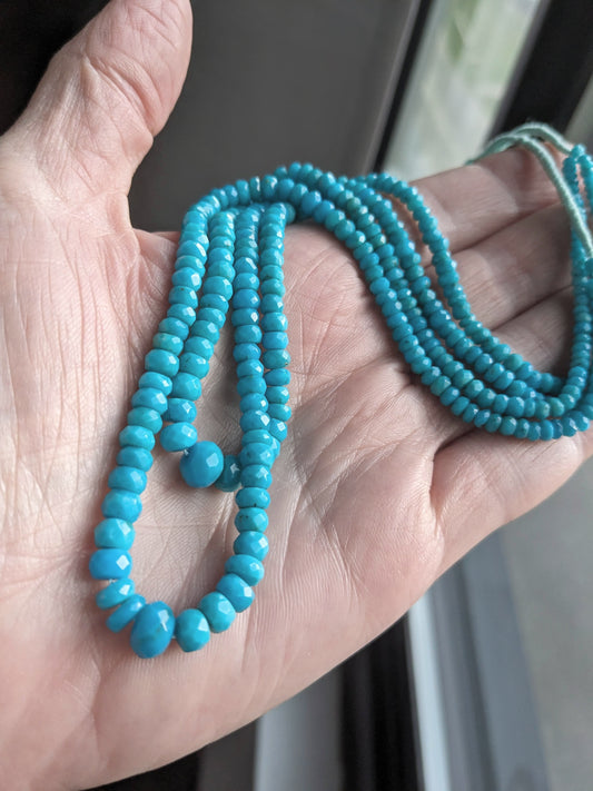 Mexican Blue Turquoise Faceted Rondelle Beads, choose size & strand length