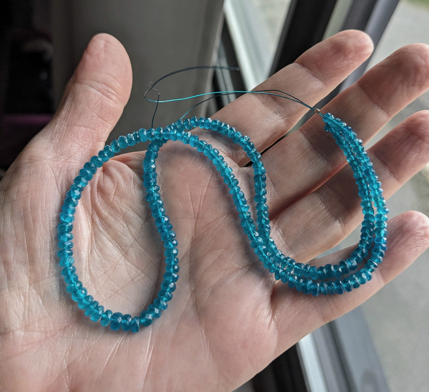 Neon Blue Apatite Faceted Rondelle Beads, Choose a strand length