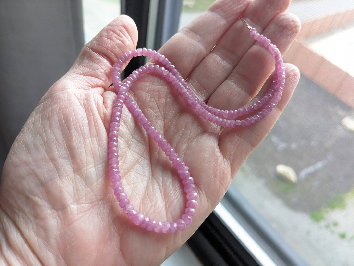 8 inches (1/2 strand), Perfectly Pink Sapphire Faceted Rondelles, 2.8-4.8mm beads (graduated)