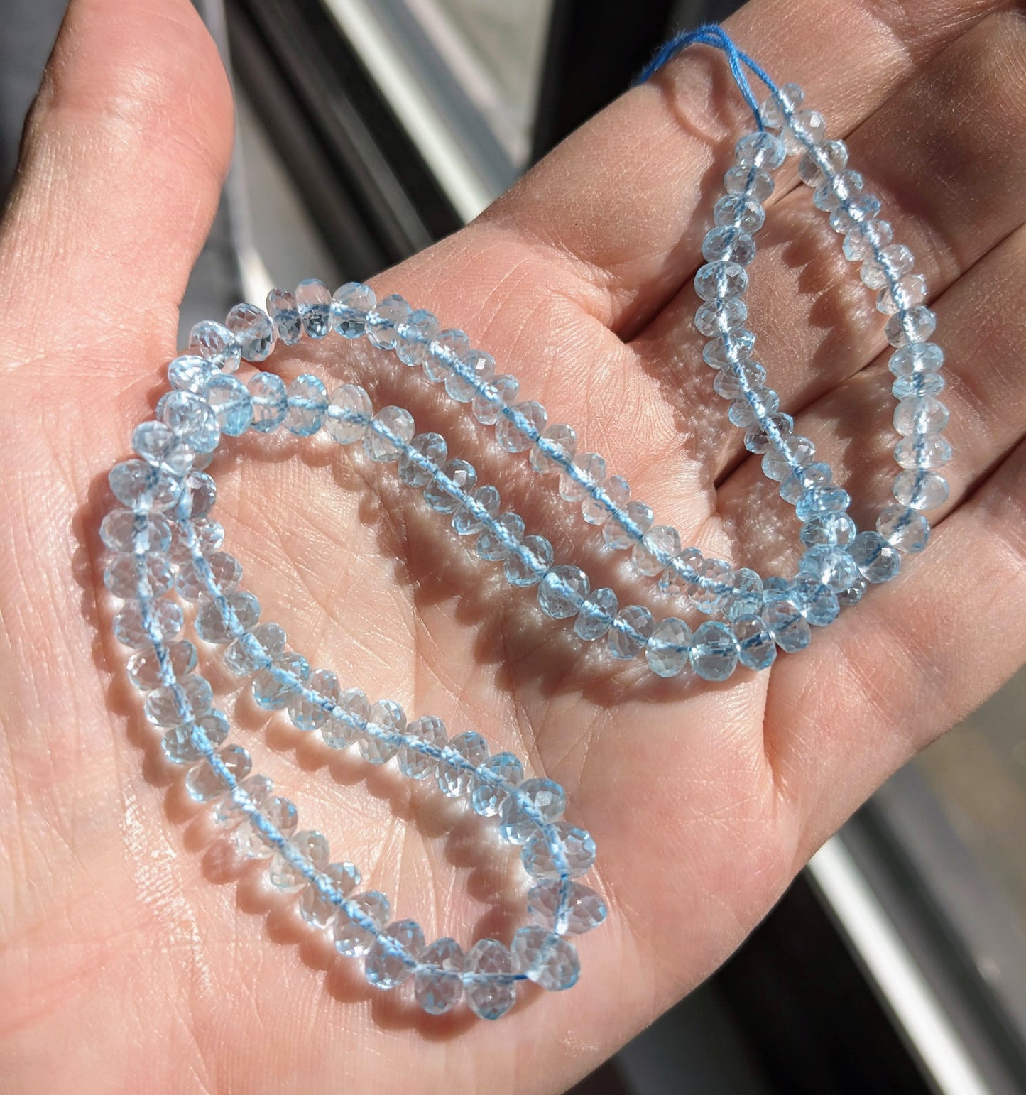 AAA grade Sky Blue Topaz Faceted Rondelle Beads - Matched Pairs for Earrings (2 beads per lot)