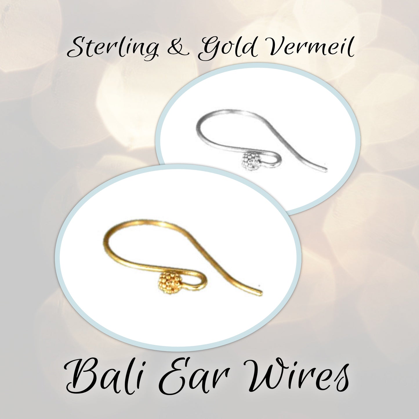 Bali Granulated Ball Ear Wires, 23mm x 12mm, 21 gauge - sold by the pair