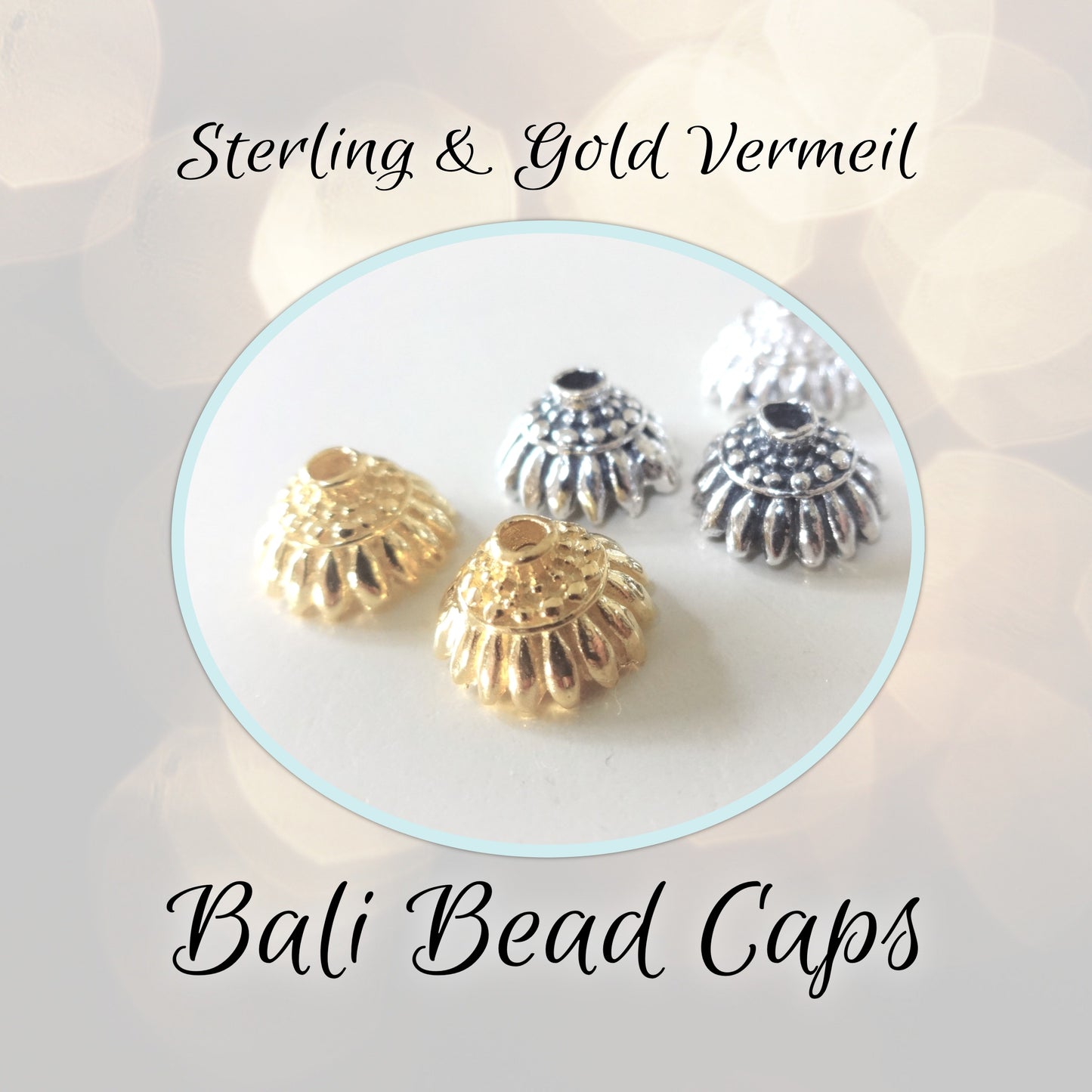 REDUCED/CLOSEOUT Bali Sunflower Bead Caps, 9.5mm x 5.5mm - sold by the pair