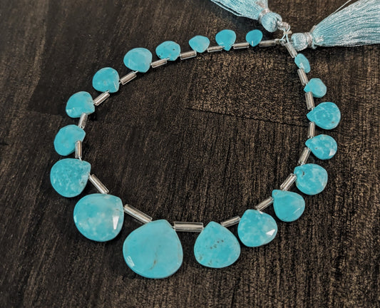 Arizona Blue Turquoise Faceted Heart Briolette Beads, sold individually