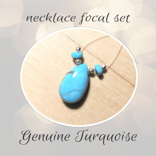 Arizona Blue Turquoise Smooth Pear Briolette, Necklace Focal Set