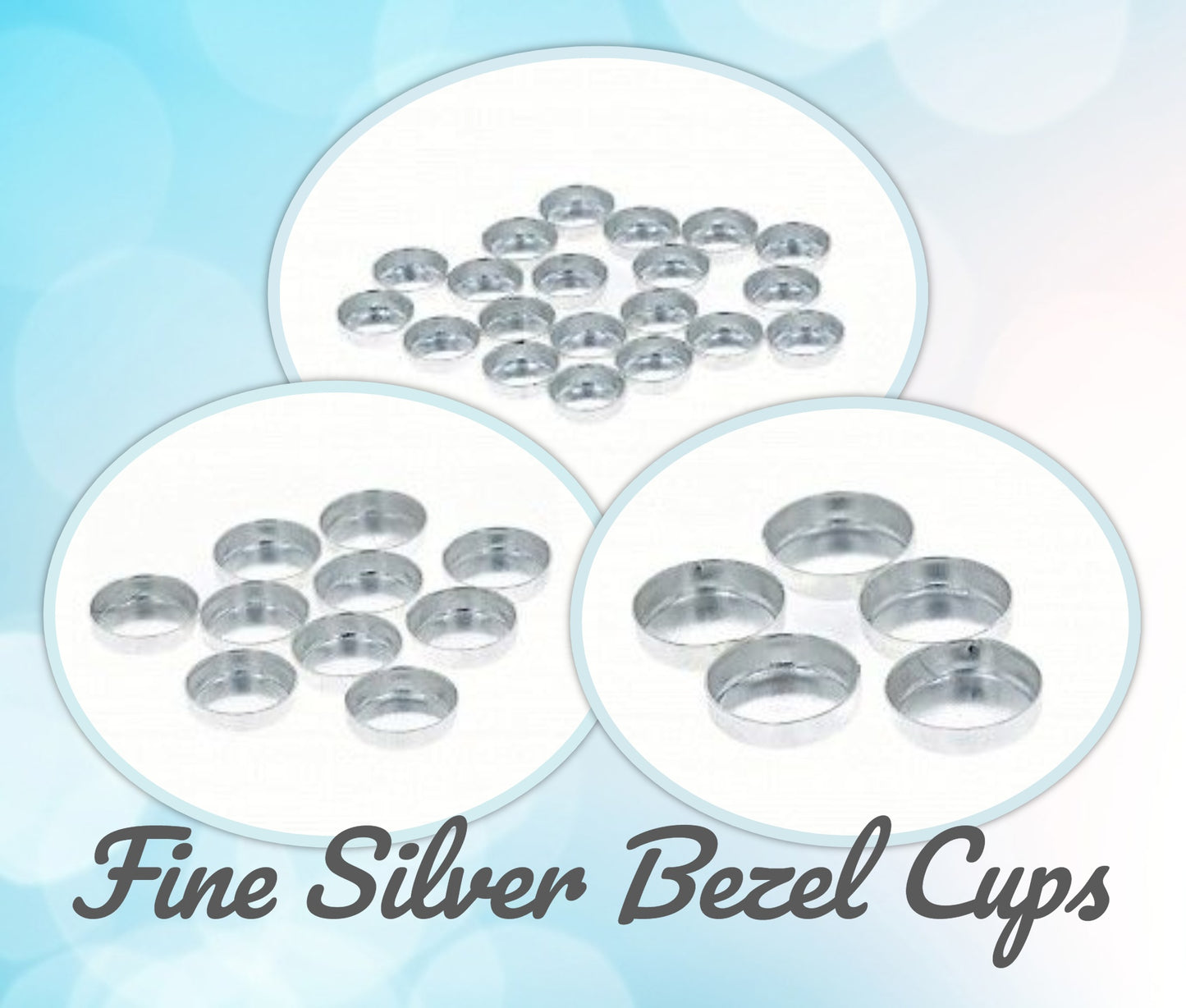 ROUND Bezel Cups in Fine Silver, cabochon settings - sold individually