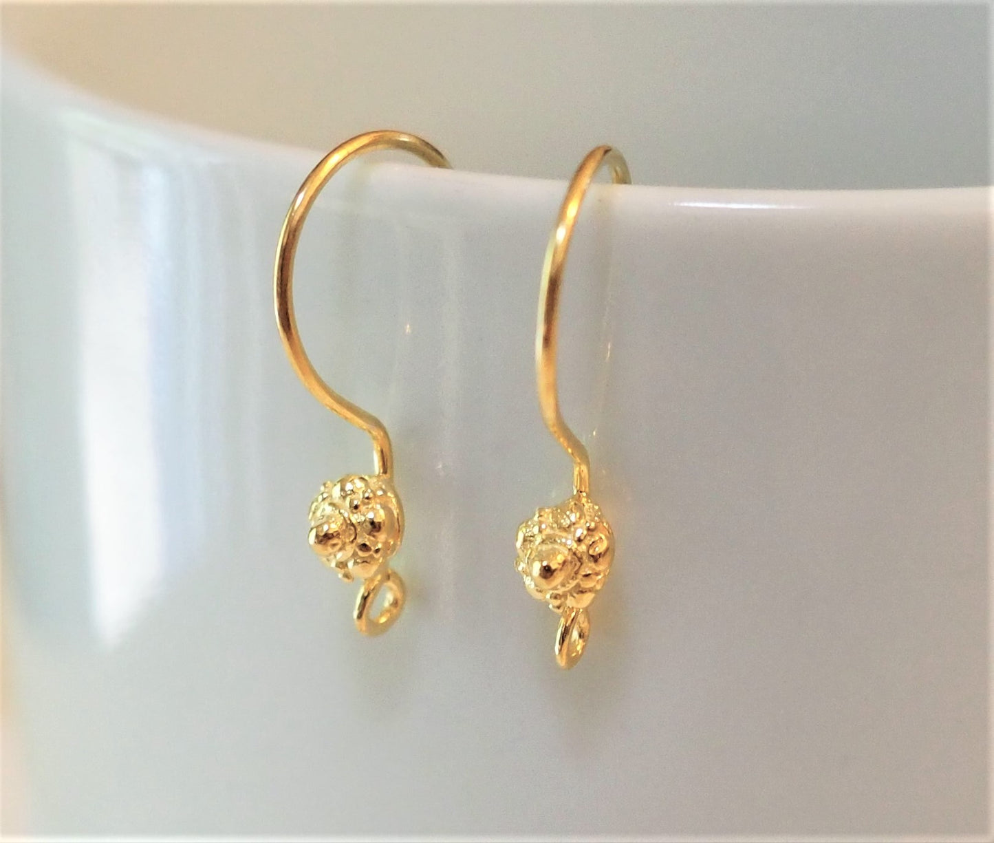 Bali Medallion Ear Wires Gold Vermeil or Sterling Silver, 21mm long, 20 gauge - sold by the pair