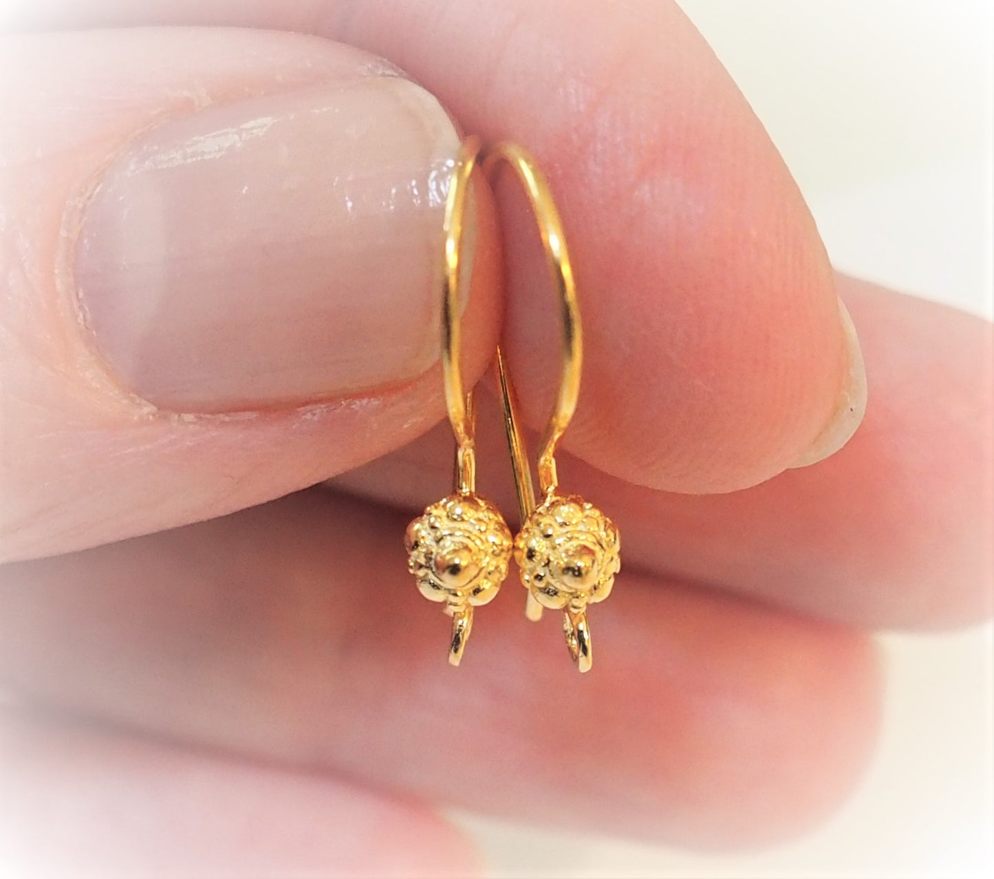 Bali Medallion Ear Wires Gold Vermeil or Sterling Silver, 21mm long, 20 gauge - sold by the pair