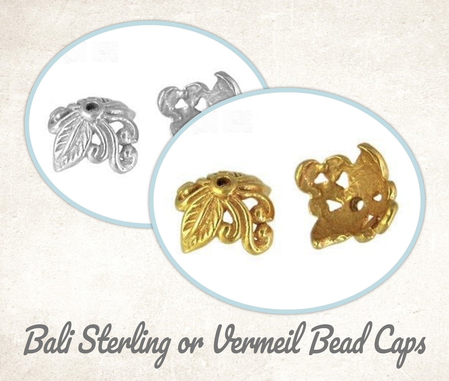 Bali Leaf & Vine Bead Caps Artisan-made supplies, 5mm x 9mm - sold by the pair